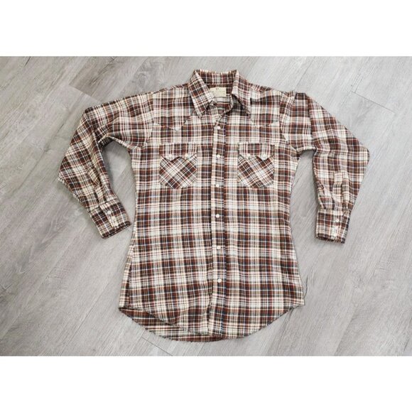 70s Vintage Dee Cee Western Striped Saw Tooth Pearl Snap Shirt S/M Plaid - Picture 5 of 7